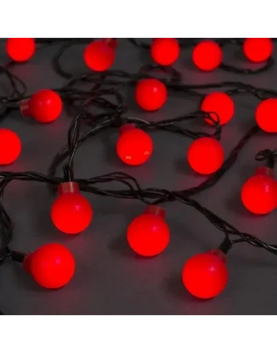 5m 28 LED Mini Top Işık Kırmızı - Fişli, Siyah Kablo