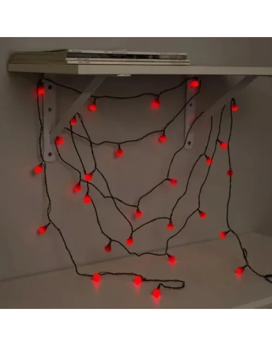5m 28 LED Mini Top Işık Kırmızı - Fişli, Siyah Kablo