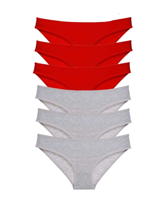 6 adet Eko Set Likralı Kadın Slip Külot Kırmızı Gri