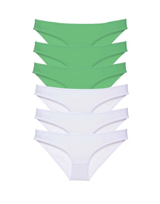 6 adet Eko Set Likralı Kadın Slip Külot Yeşil Beyaz
