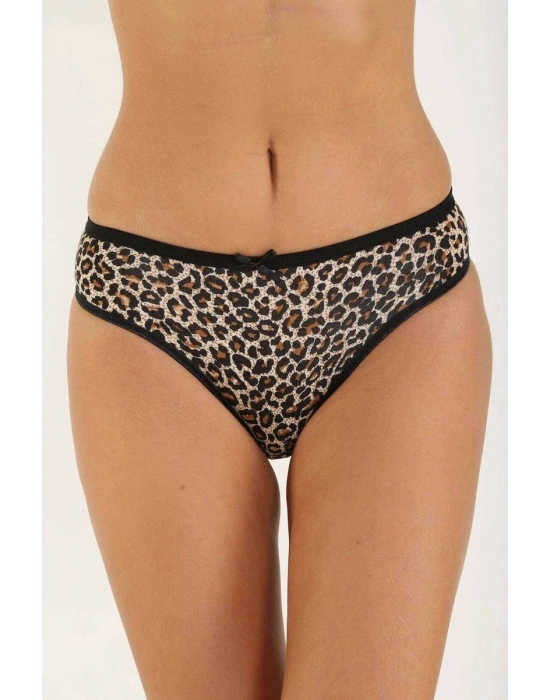 6 Adet Likralı Kadın Slip Külot Leopar Siyah Ten