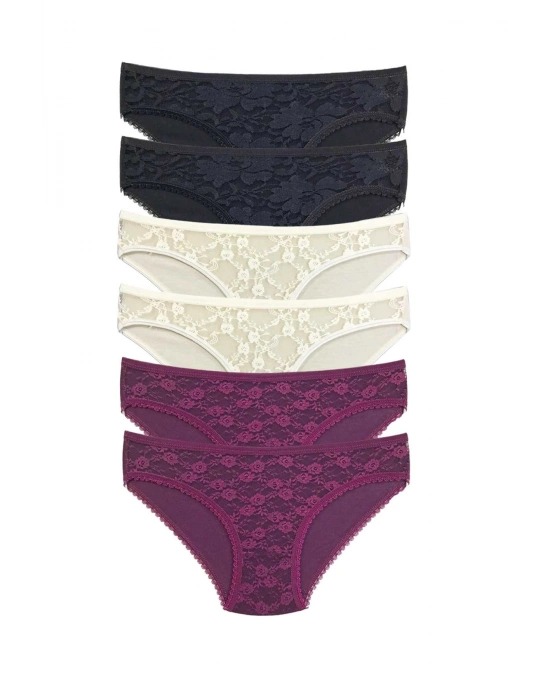 6 Adet Önü Dantelli Transparan Kadın Slip Külot S115
