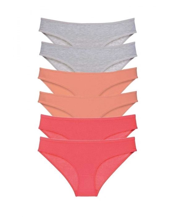 6 adet Süper Eko Set Likralı Kadın Slip Külot Gri Pudra Fuşya