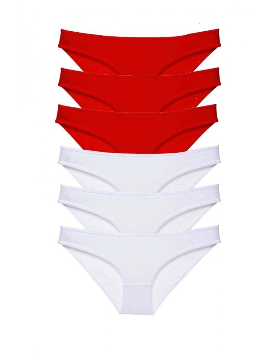 6 adet Süper Eko Set Likralı Kadın Slip Külot Kırmızı Beyaz