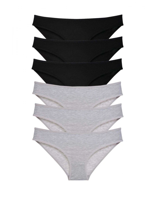 6 adet Süper Eko Set Likralı Kadın Slip Külot Siyah Gri