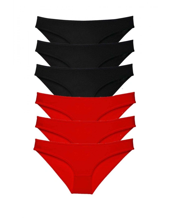 6 adet Süper Eko Set Likralı Kadın Slip Külot Siyah Kırmızı