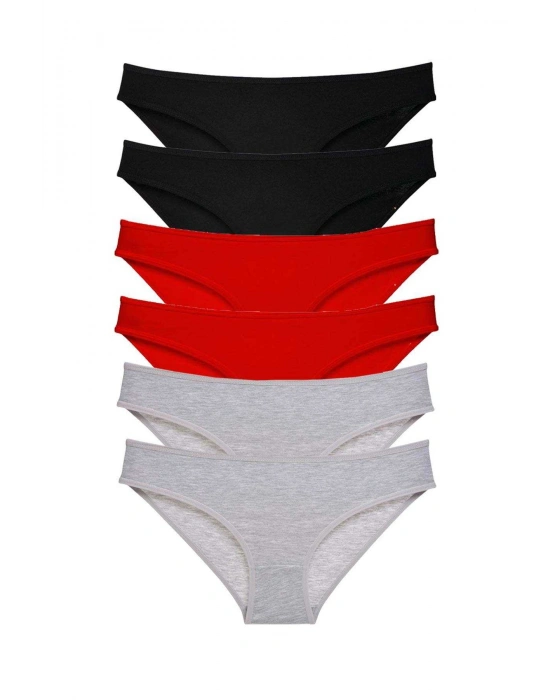 6 adet Süper Eko Set Likralı Kadın Slip Külot Siyah Kırmızı Gri