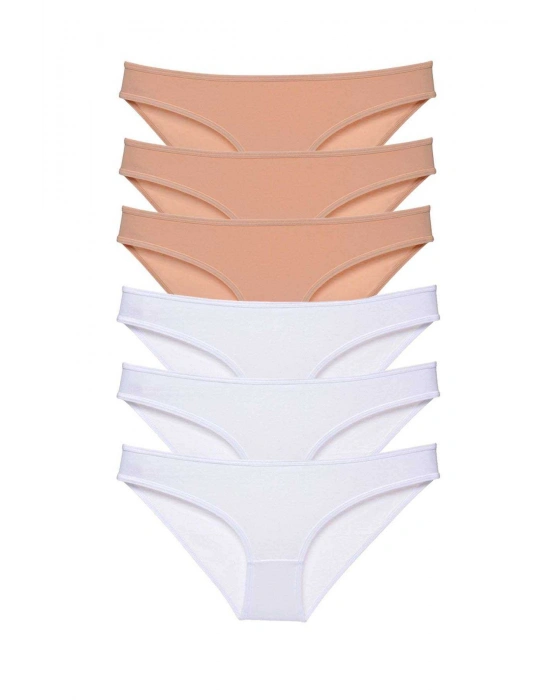 6 adet Süper Eko Set Likralı Kadın Slip Külot Ten Beyaz