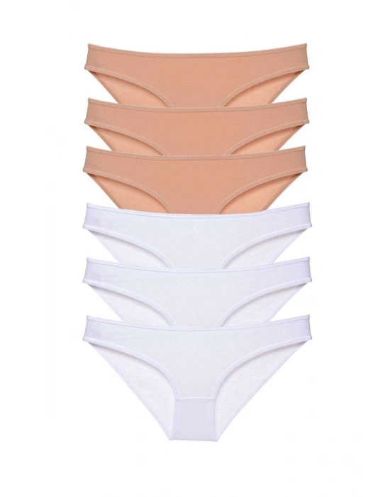 6 adet Süper Eko Set Likralı Kadın Slip Külot Ten Beyaz