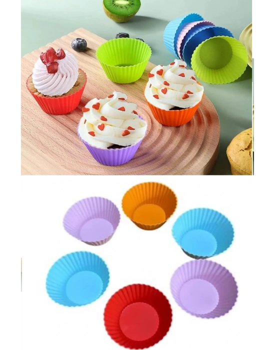 6 Adet Yıkanabilir Mini Tırtıklı Muffin Kalıbı- Ribanalı Kek-cupcake- Renkli Hamur Işi Kabı
