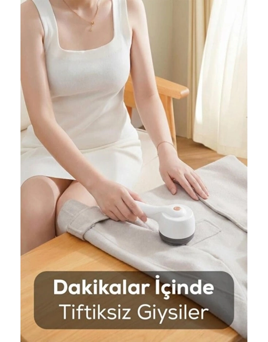 ® 6 Bıçaklı Şarjlı Tüy Ve Tiftik Temizleme Makinesi Beyaz Yuvarlak Tasarım YEDEK BIÇAKLI