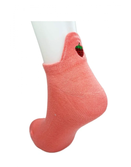6 Çift Çilek Nakış Baskılı Pamuklu Yumuşak Kadın Bilek Çorap