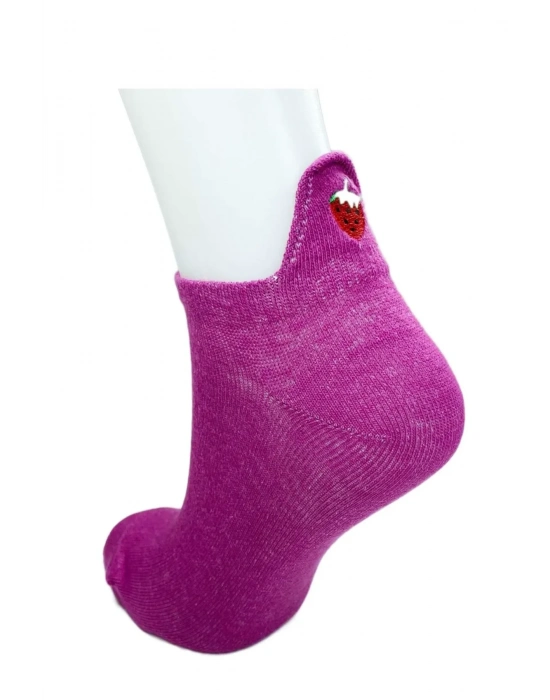 6 Çift Çilek Nakış Baskılı Pamuklu Yumuşak Kadın Bilek Çorap