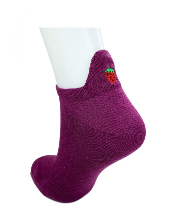 6 Çift Çilek Nakış Baskılı Pamuklu Yumuşak Kadın Bilek Çorap