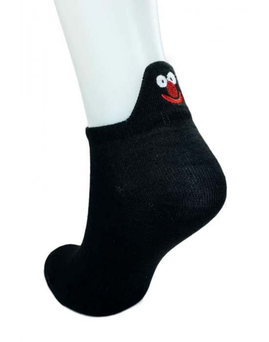 6 Çift Emoji Desen Nakış Baskılı Kadın Pamuklu Bilek Çorap