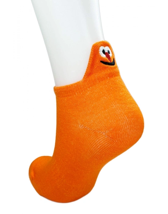 6 Çift Emoji Desen Nakış Baskılı Kadın Pamuklu Bilek Çorap