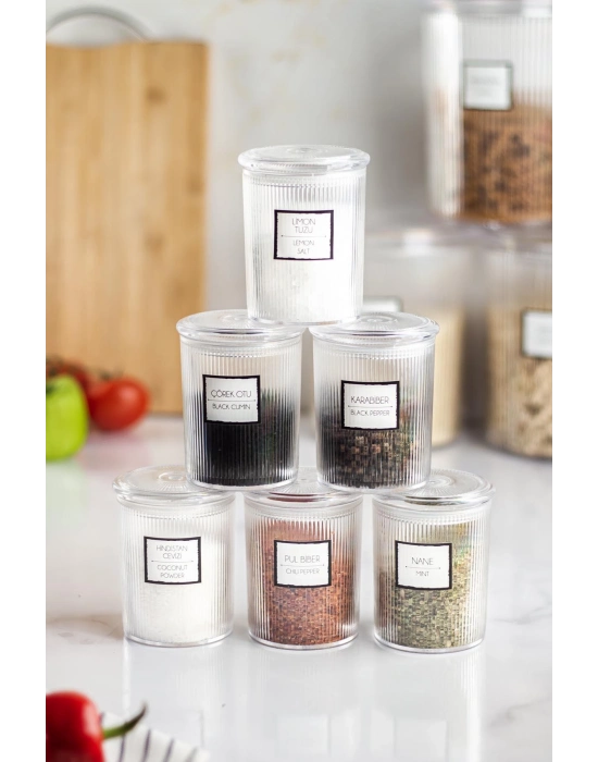 6lı Barok Yuvarlak Baharat Kavanoz Seti & Saklama Kabı & Erzak Kabı (6*250 ML)