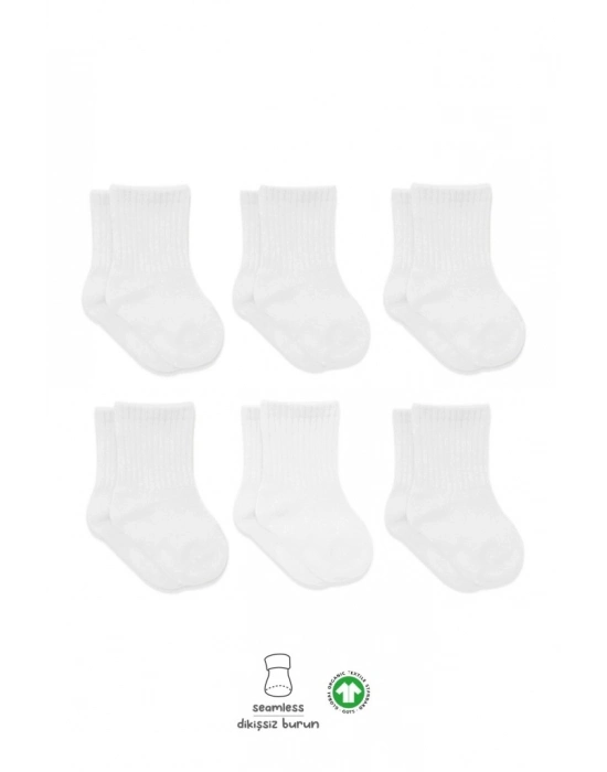 6Lı Basic Penye Soket Çorap 10101 Beyaz