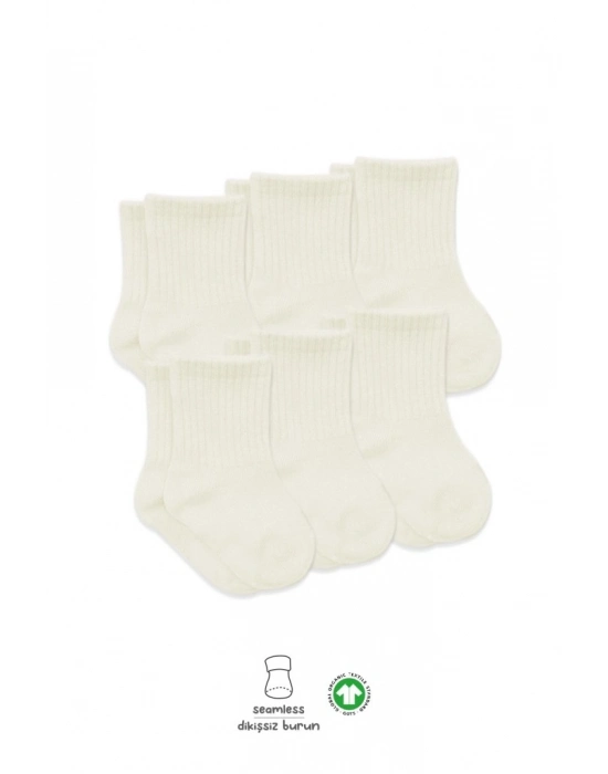 6Lı Basic Penye Soket Çorap 10101 Ekru