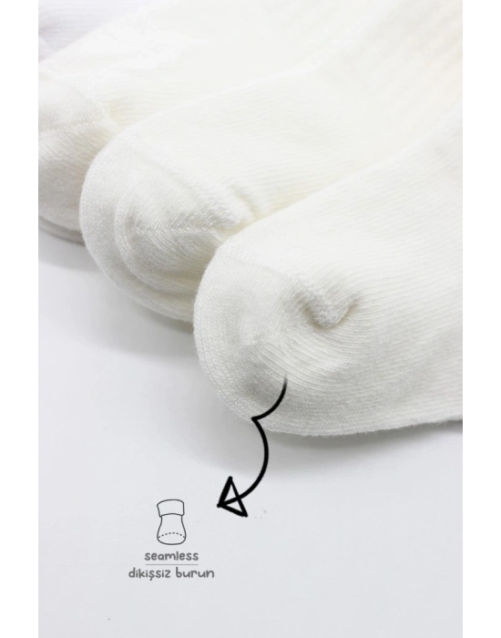 6Lı Basic Penye Soket Çorap 10101 Ekru