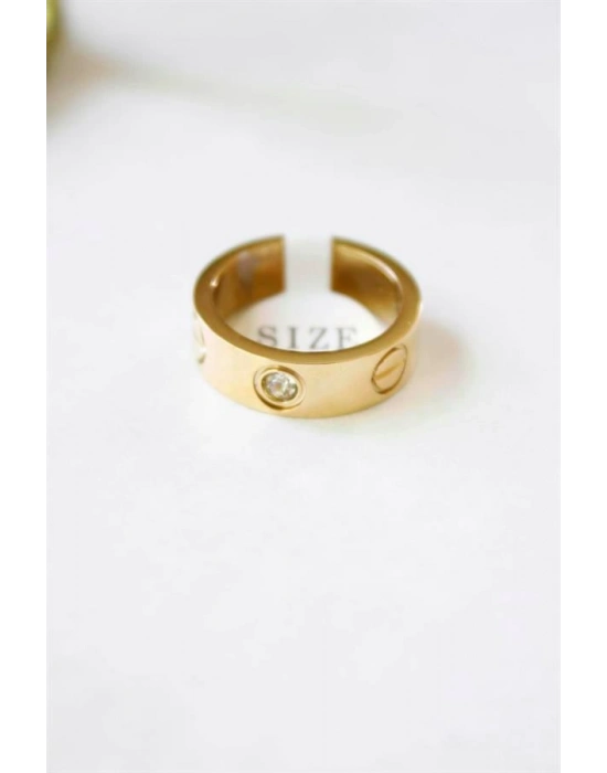 6lı Crt Model Kalın Taşlı Alyans Yüzük - Altın