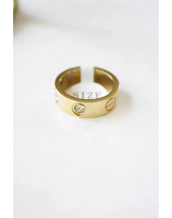 6lı Crt Model Kalın Taşlı Alyans Yüzük - Altın