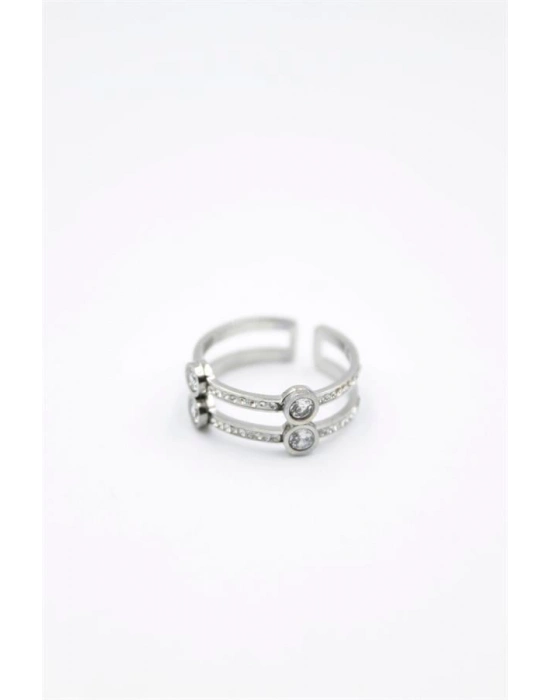 6lı İkili Taşlı Yüzük - Gümüş