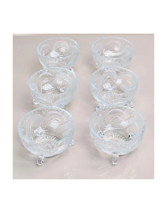 6lı Kristal Lüx Ayaklı Cam Çerezlik Şekerlik Sunumluk Kase