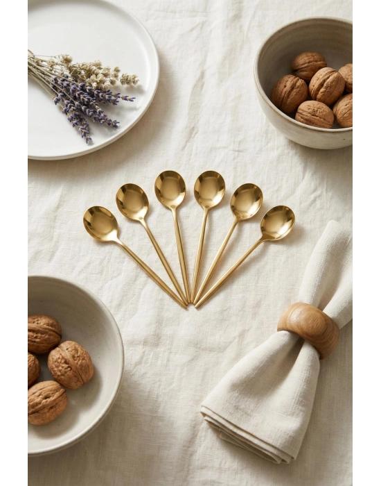 6lı Lüks Gold Paslanmaz Çelik Çay Kaşığı Seti (13 cm)