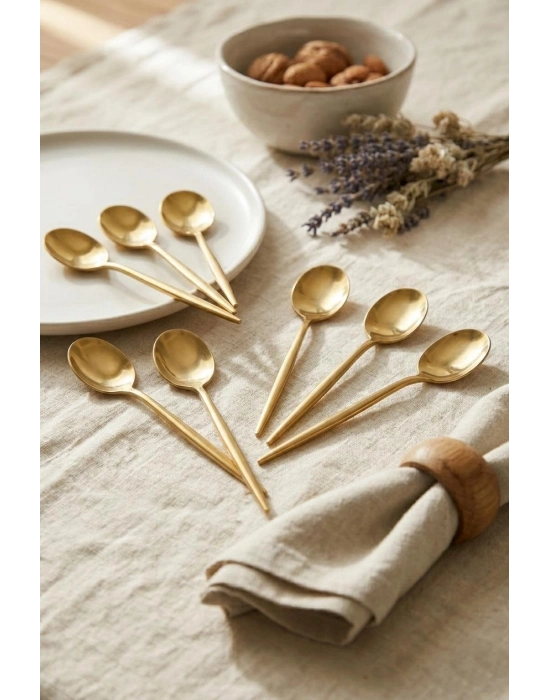 6lı Lüks Gold Paslanmaz Çelik Çay Kaşığı Seti (13 cm)