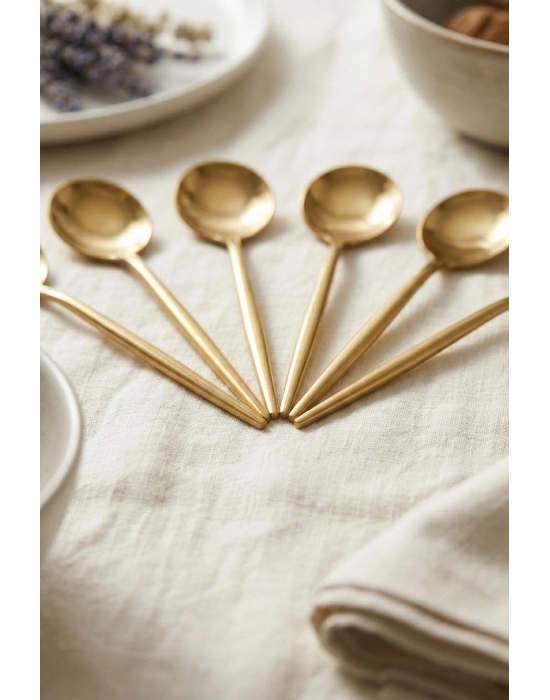 6lı Lüks Gold Paslanmaz Çelik Çay Kaşığı Seti (13 cm)