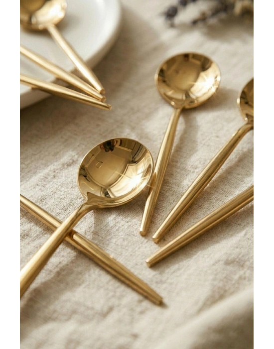 6lı Lüks Gold Paslanmaz Çelik Çay Kaşığı Seti (13 cm)