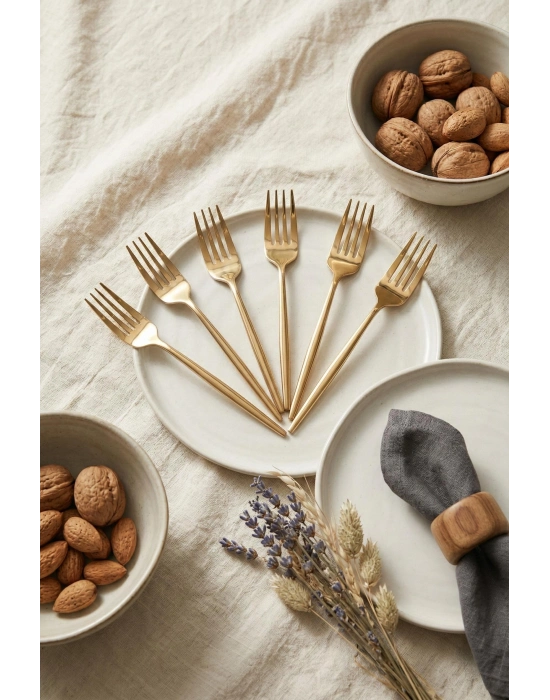 6lı Lüks Gold Paslanmaz Çelik Tatlı Çatalı Seti (16 cm)