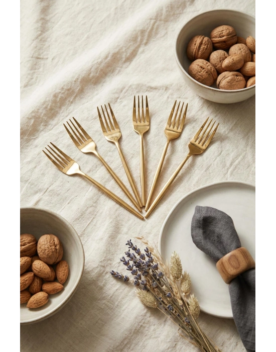 6lı Lüks Gold Paslanmaz Çelik Tatlı Çatalı Seti (16 cm)