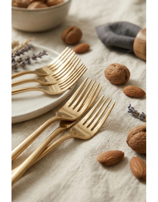 6lı Lüks Gold Paslanmaz Çelik Tatlı Çatalı Seti (16 cm)