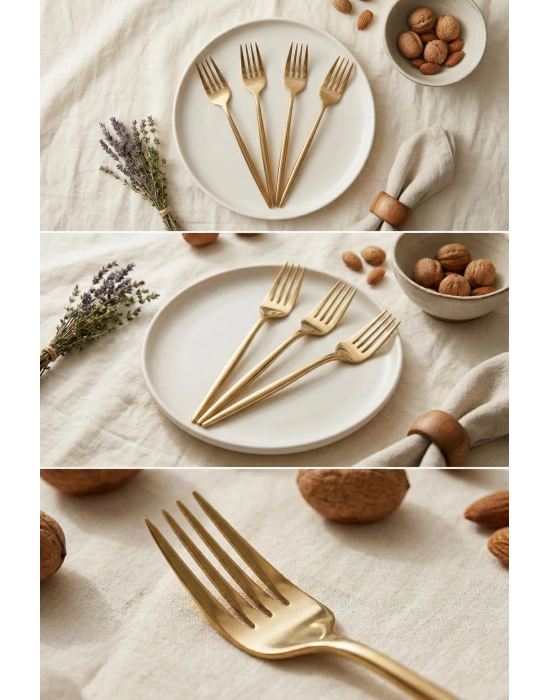 6lı Lüks Gold Paslanmaz Çelik Tatlı Çatalı Seti (16 cm)