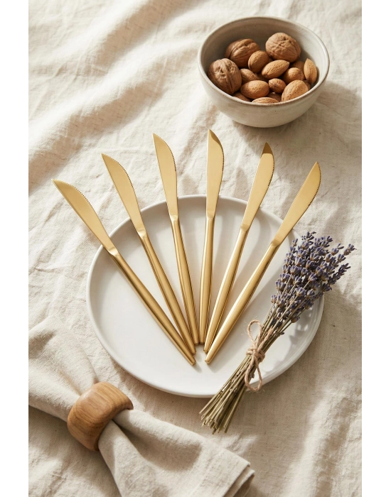 6lı Lüks Gold Paslanmaz Çelik Yemek Bıçağı Seti (21 cm)