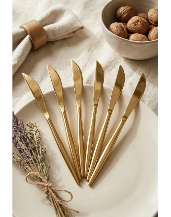 6lı Lüks Gold Paslanmaz Çelik Yemek Bıçağı Seti (21 cm)