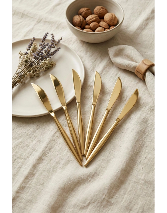 6lı Lüks Gold Paslanmaz Çelik Yemek Bıçağı Seti (21 cm)