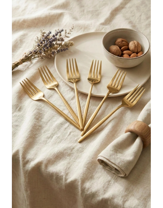 6lı Lüks Gold Paslanmaz Çelik Yemek Çatalı Seti (21 cm)