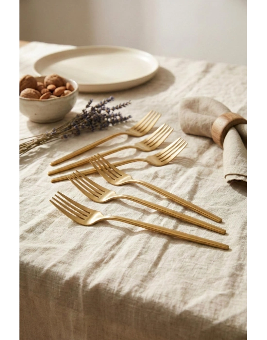 6lı Lüks Gold Paslanmaz Çelik Yemek Çatalı Seti (21 cm)
