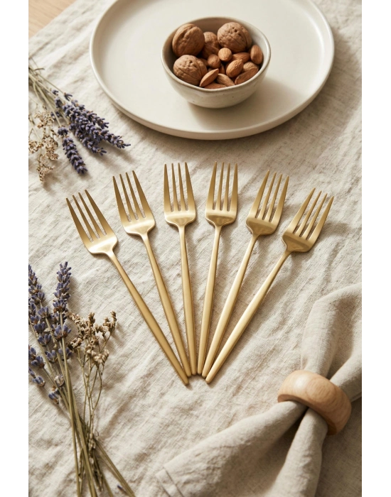 6lı Lüks Gold Paslanmaz Çelik Yemek Çatalı Seti (21 cm)