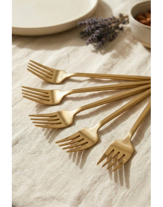 6lı Lüks Gold Paslanmaz Çelik Yemek Çatalı Seti (21 cm)