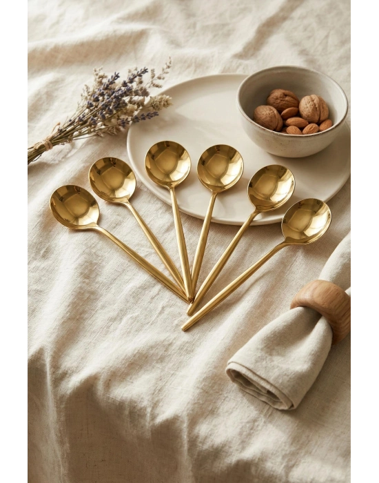 6lı Lüks Gold Paslanmaz Çelik Yemek Kaşığı Seti (21 cm)