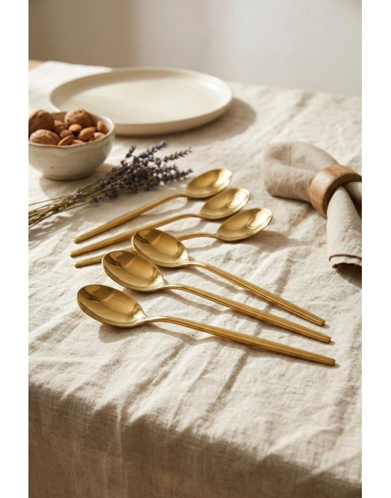 6lı Lüks Gold Paslanmaz Çelik Yemek Kaşığı Seti (21 cm)