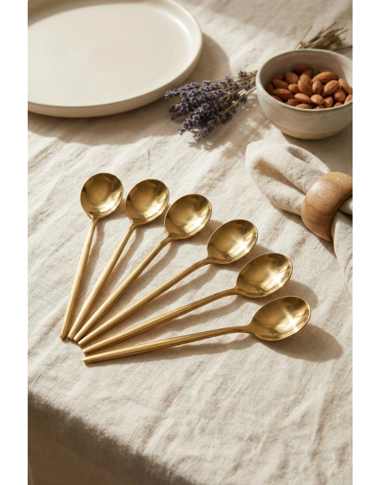 6lı Lüks Gold Paslanmaz Çelik Yemek Kaşığı Seti (21 cm)