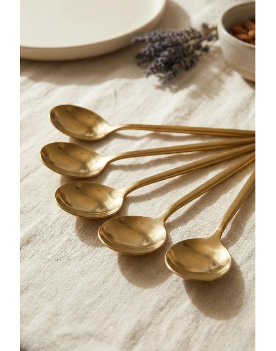 6lı Lüks Gold Paslanmaz Çelik Yemek Kaşığı Seti (21 cm)