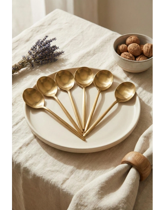6lı Lüks Gold Paslanmaz Çelik Yemek Kaşığı Seti (21 cm)