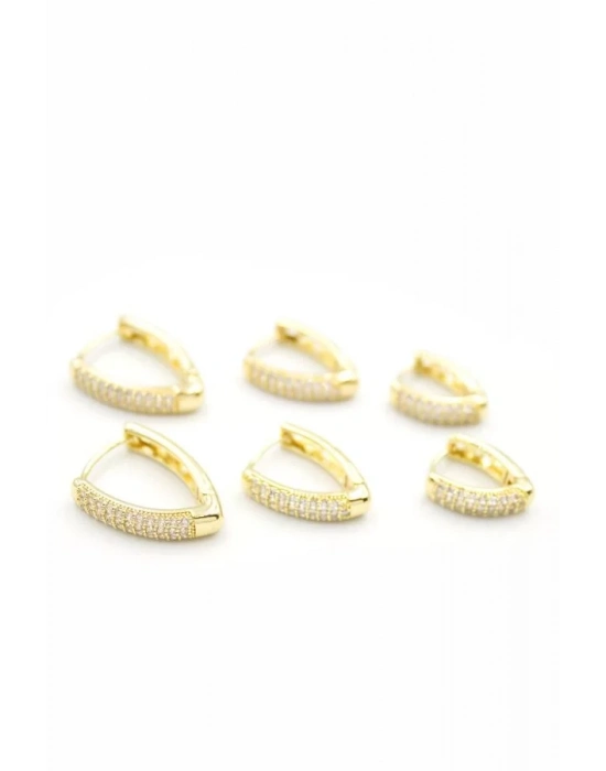 6lı Taşlı Oval Küpe - Altın