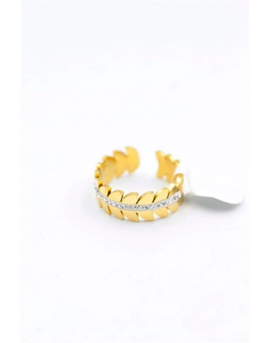 6lı Taşlı Yaprak Yüzük - Altın